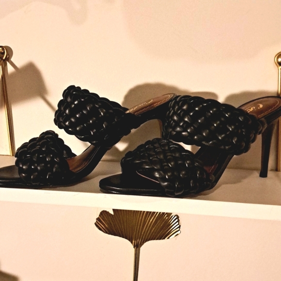 #76 Leather High Heeled Sandals With Thick Front Braided Straps (Pintervalle) - Picture 1 of 5